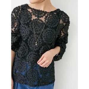 Choklate Paris Black Sheer 3D Floral Mesh Top TU One Size Coquette Chic‎